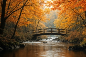 秋天森林小桥小溪流水 2880x1800高清风景壁纸免费下载