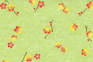 绿色背景黄红樱花