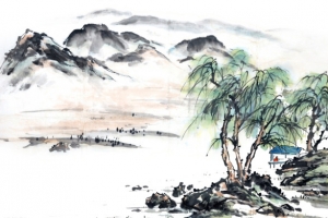 水墨柳树书画