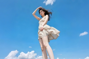 晴天 蓝天白云 连衣裙 阳光美女 3000x2000平板壁纸