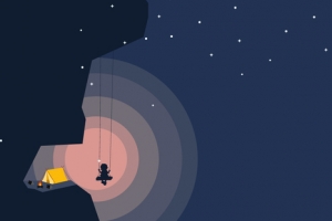 山谷秋千夜晚卡通星星banner