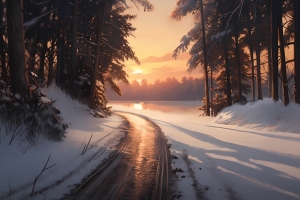 雪后夕阳风景4k壁纸3840x2160