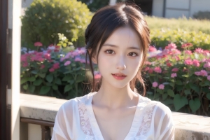 AI绘画 可爱清纯美女 白色衣服 鲜花 4k壁纸
