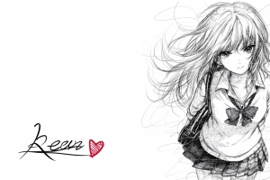 铅笔画女孩 长发 蝴蝶结 4k动漫壁纸