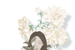 拿着白色花朵的女人
