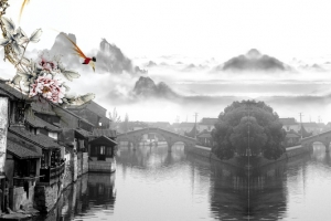 中国风中国画古建筑生活