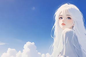 白发女孩 晴空 3440x1440带鱼屏动漫壁纸