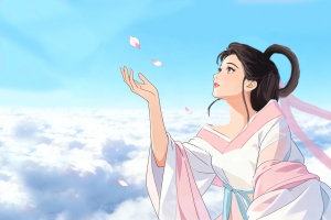 仙女 天空 云 花瓣 4k壁纸