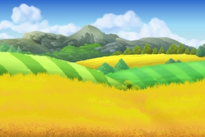 手绘山脉农田唯美自然背景