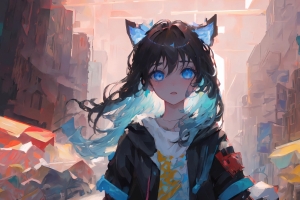蓝眼睛的猫女孩 猫娘 少女 兽耳 4k动漫壁纸