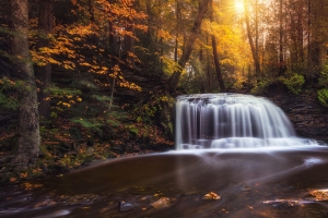 瀑布 秋季风景3440x1440带鱼屏壁纸