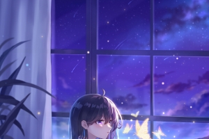 少女与猫 美腿 夜空 星空 唯美4k手机壁纸竖屏动漫美女
