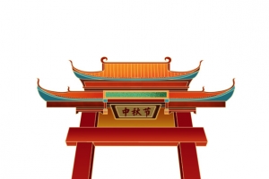 国潮国风插画中秋大门