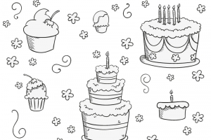 手绘蛋糕元素背景矢量素材