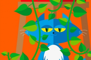猫 宠物 树叶 植物 矢量 艺术 卡通 明亮的 4k壁纸 3840x2160