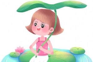 小清新女孩夏天荷塘避暑