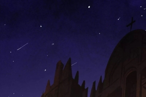 夜景星空城堡建筑动漫H5背景
