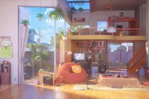 3D房间 阳光 楼中楼 绿色植物 4K壁纸