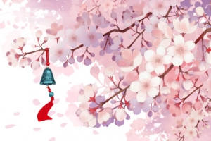 樱花树铃铛手绘元素图