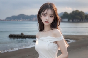 AI绘画| 海边清纯美女 白色裙子平板壁纸