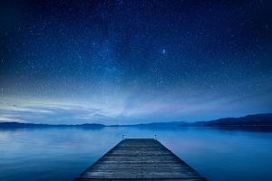 夜晚,湖,码头,天空,星星,5K星空风景壁纸