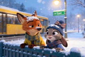 冬季公交车朱迪狐尼克3200x2000超高清3K横屏壁纸免费下载