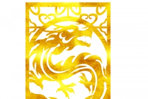 中国风装饰烫金渐变龙花纹免抠图