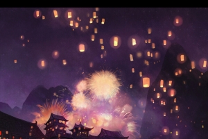 古风孔明灯礼花图片素材