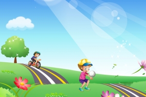 卡通滑板小孩户外运动蓝天草地banner