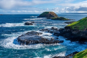海岸 岩石 大海 海浪 草 自然 4k壁纸 3840x2160