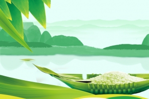 卡通端午节竹叶赛龙舟大米绿色背景