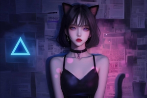 兽耳少女 短发 猫尾巴 2560x1600高清壁纸