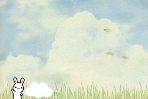 小兔子蓝天草地背景