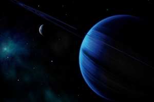 行星 环形 蓝色 深色 太空 4k壁纸 3840x2160