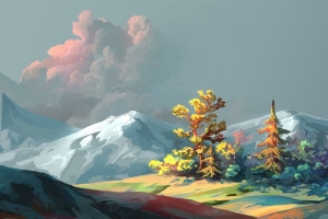 3840x2160 树木 山脉 艺术 森林 天空壁纸 背景