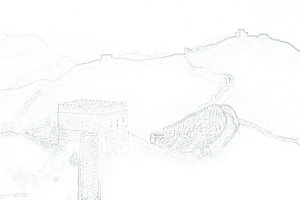 手绘素描的长城高清图片