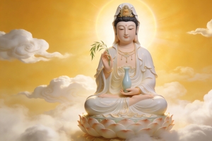 观音菩萨 观世音菩萨 坐莲台 玉净瓶 祥云 光 4K壁纸