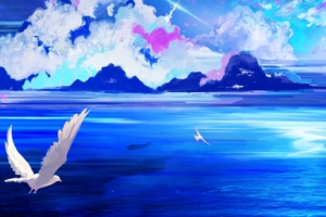 手绘动漫海上风景