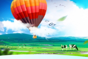 天空白云热气球国庆出游草原banner