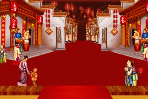 新年街景热闹办年货新年节日背景