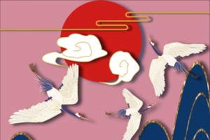 国潮插画丹顶鹤