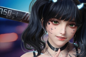 可爱女孩马尾辫 绿色眼睛 脸 好看4k动漫人物壁纸