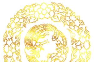 中国风传统凤凰花卉烫金花纹免抠
