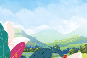 秋季乡村出游手绘蓝色banner