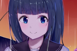 女孩 微笑 雨伞 蜗牛 花园 动漫 4k壁纸 3840x2160