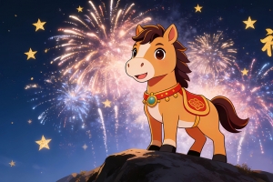 2026新年烟花背景 小马 星星 福 4k壁纸