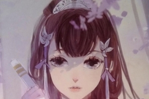 手绘中国风紫色美女