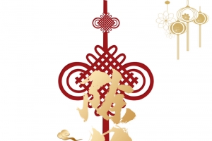 春节除夕中国结灯笼手绘牛祥云