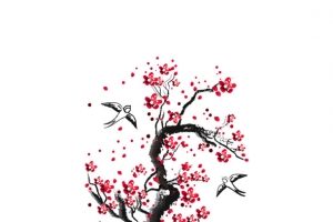 矢量中国风水墨红腊梅