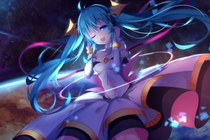 蓝色的眼睛金色的头发衣服初音未来4k壁纸